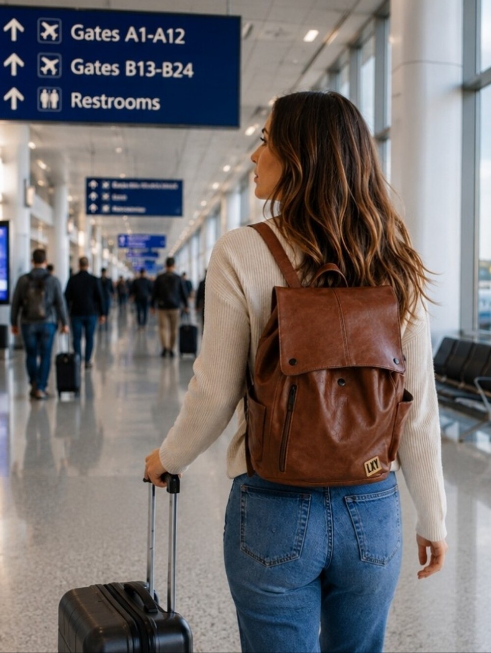 Vegan Leather Travel Tech Nerd Backpack LXY Brand USB Connector Charging Port